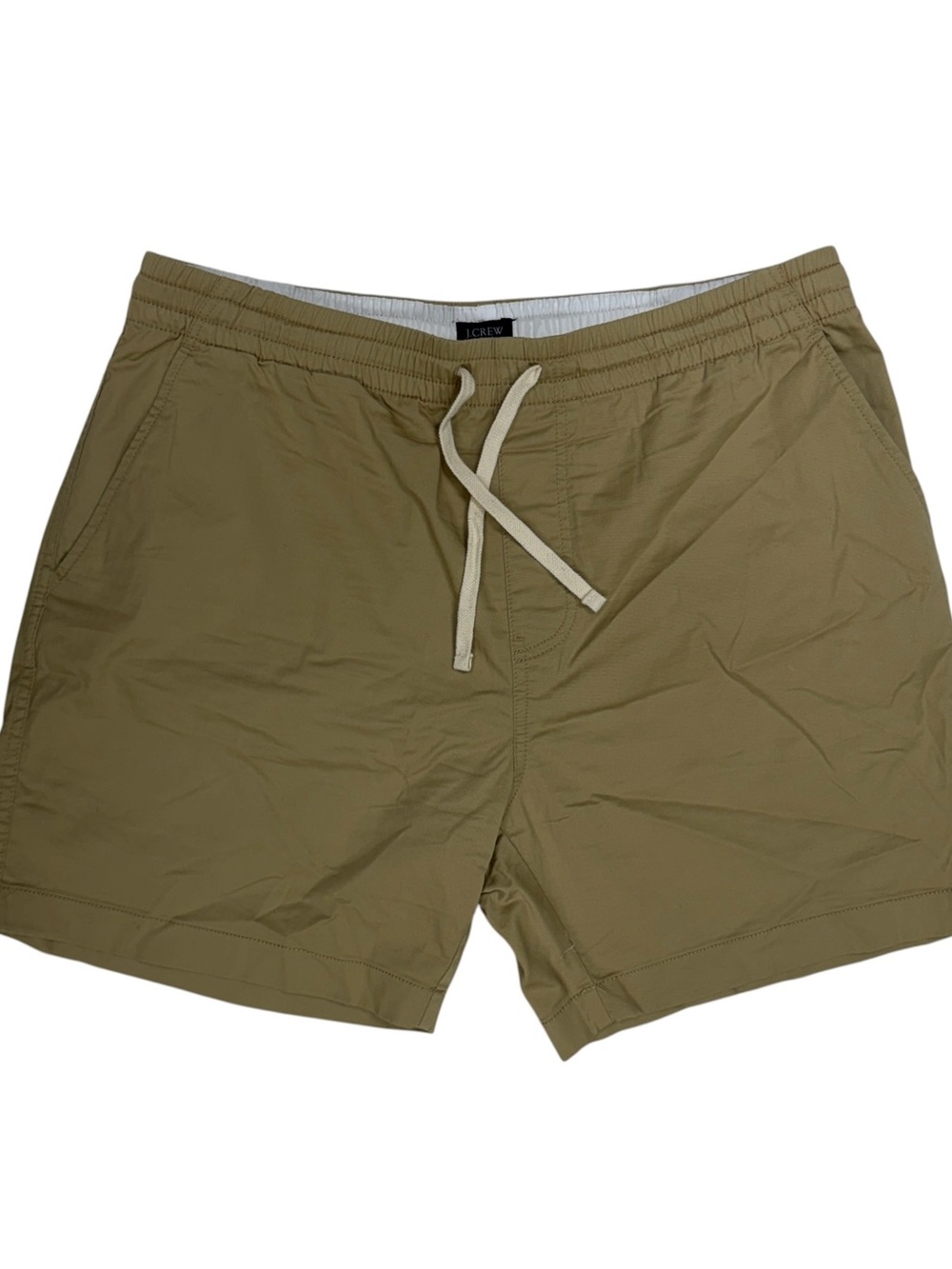 J Crew Dock Shorts Mens Large Khaki 6" Pull On Elastic Waist Drawstring Chino